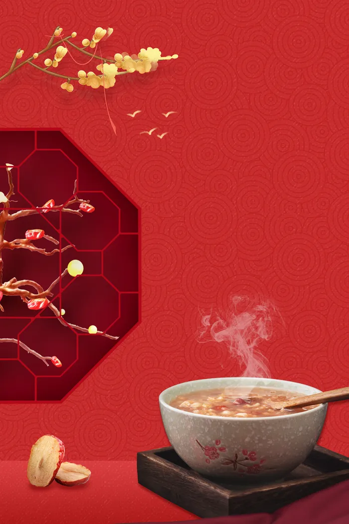 腊八节背景腊八粥窗棂树枝中国风背景高清