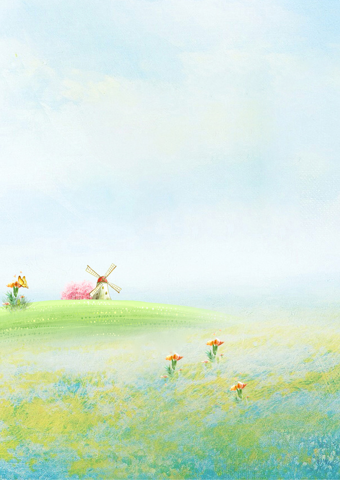 手绘户外风车风景平面广告高清