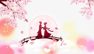 樱花手绘树枝桥梁牛郎织女剪影免抠手绘/卡通手绘元素