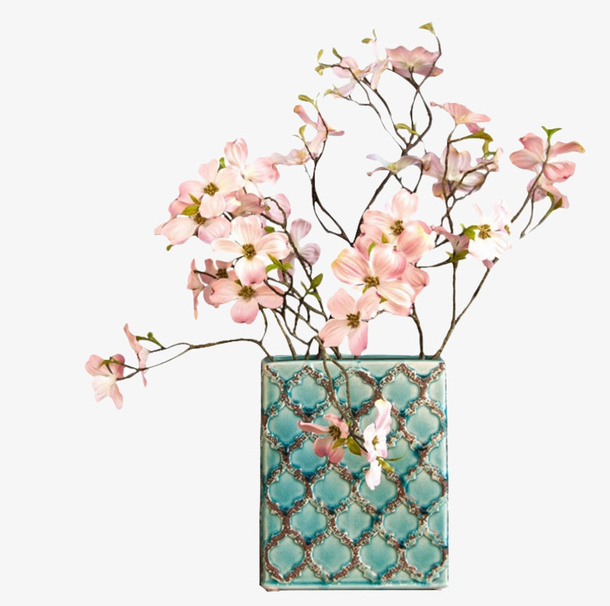 粉色花朵创意设计花瓶免抠