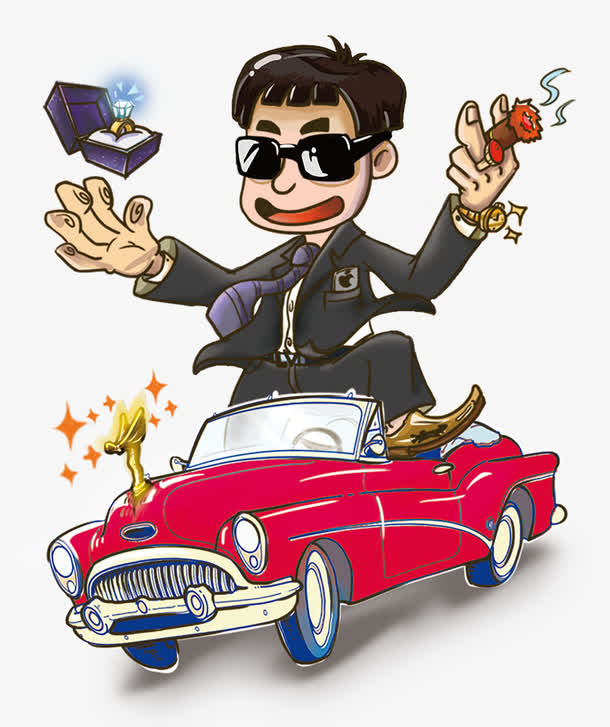 卡通豪炫富开豪车跑车金钱免抠