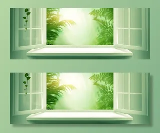 春天窗外踏青树叶阳光绿banner高清