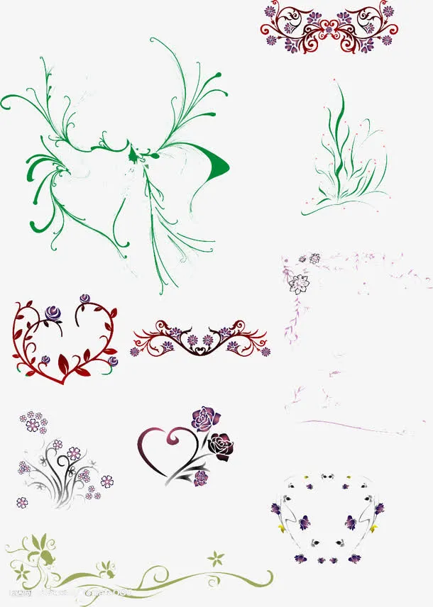 创意合成手绘扁平花卉纹理图案免抠