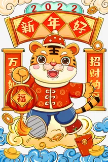 虎年大吉福虎2022年新年免抠
