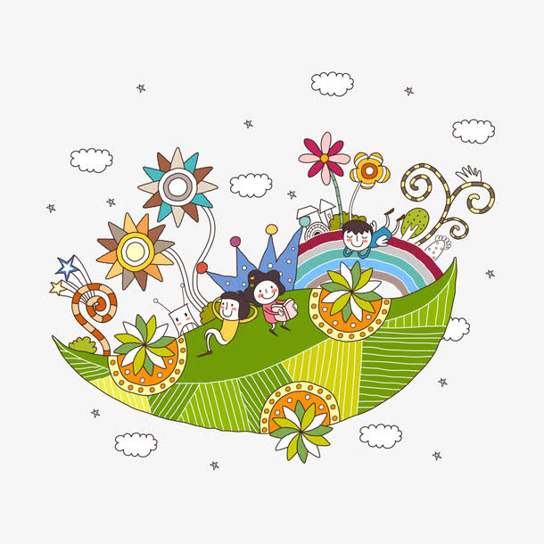 春天乐园卡通插画免抠