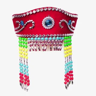 新疆蒙古族女士无顶花帽免抠