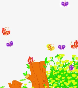 春天手绘蝴蝶植物免抠