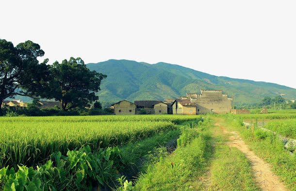 山脚下的村庄免抠背景摄影风景元素