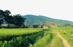 山脚下的村庄免抠背景摄影风景元素