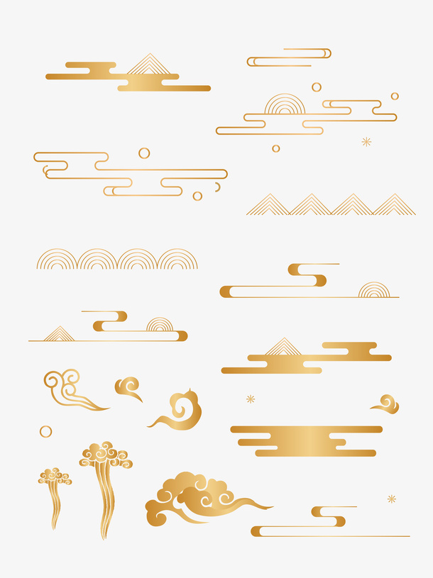 中国风中式传统线性祥云纹线条渐变纹理装饰免抠