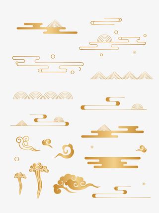 中国风中式传统线性祥云纹线条渐变纹理装饰免抠