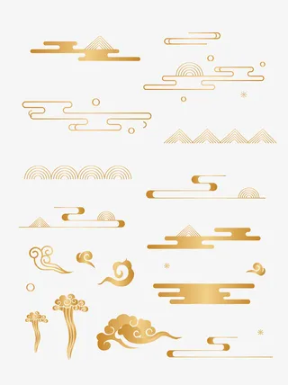 中国风中式传统线性祥云纹线条渐变纹理装饰免抠