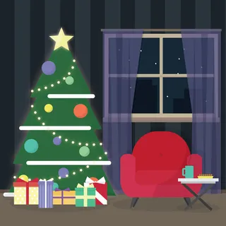 圣诞夜礼物家沙发茶具夜晚星空窗帘高清