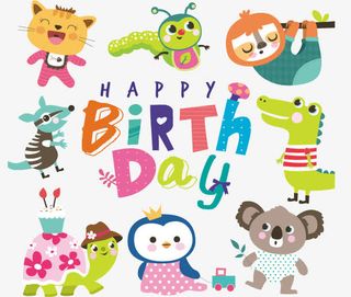 可爱卡通动物生日插画设计矢量素免抠