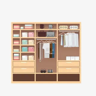 卡通摆放整齐的衣橱素材免抠