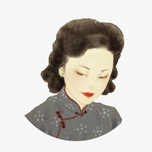 手绘人物插图民国风女人装饰插画免抠