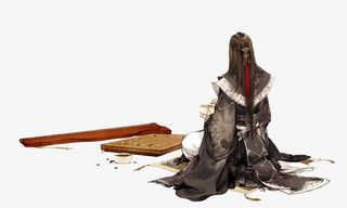 下棋弹琴黑夜男子背影古风手绘免抠