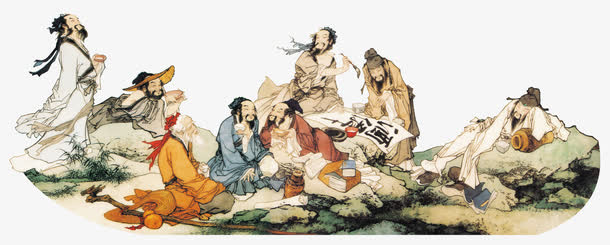 手绘古代诗人饮酒对诗免抠