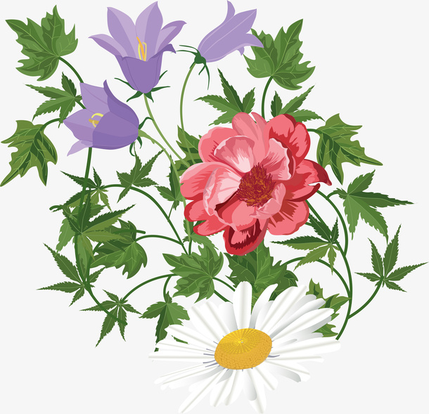手绘盛开的花朵免抠