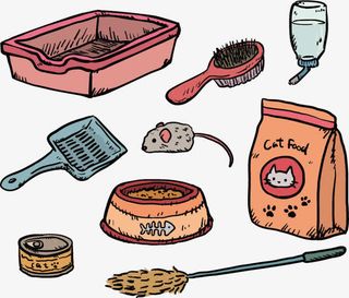 彩绘宠物猫用品矢量素材免抠