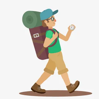 手绘卡通徒步旅游男人免抠