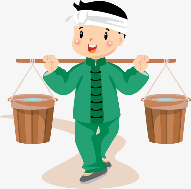 挑水的帅气小伙子免抠