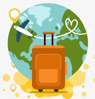 春游出发卡通行李箱免抠