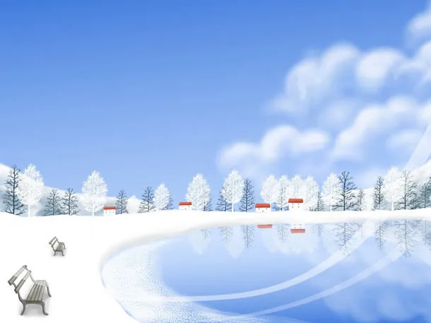 手绘卡通雪地湖面海报免抠