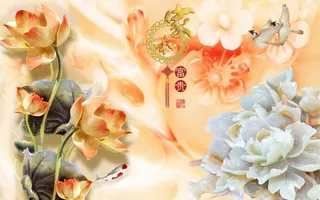 中国风立体玉牡丹背景素材高清