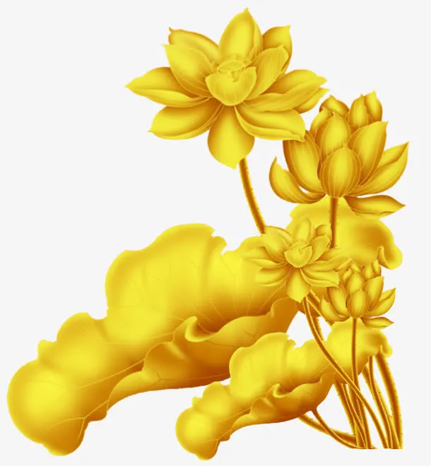 黄色中国风莲花装饰免抠