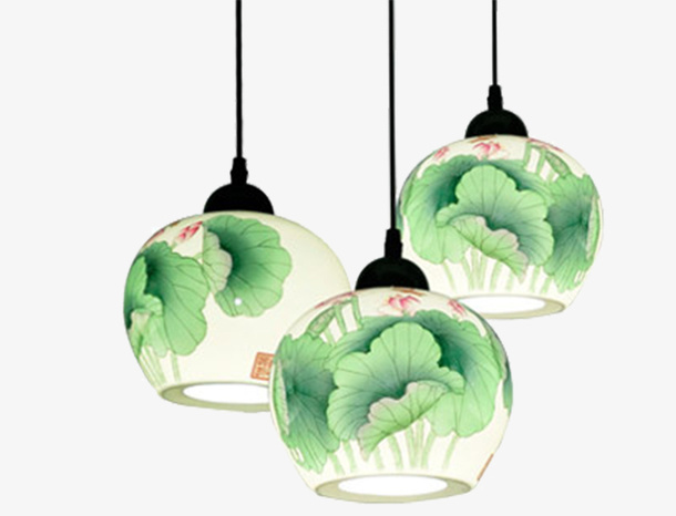 手绘荷花唯美吊灯免抠