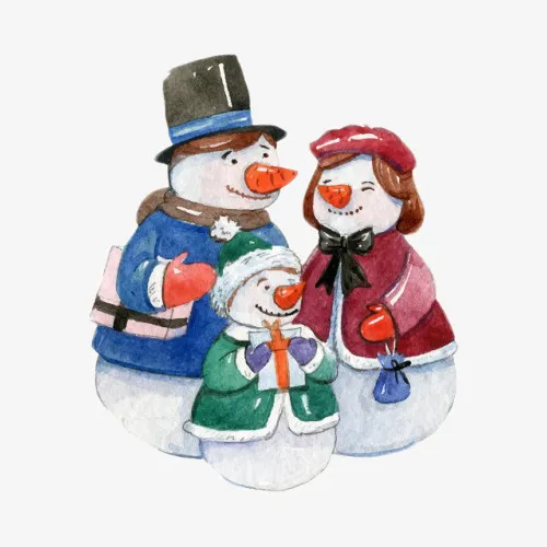 水彩手绘雪人免抠