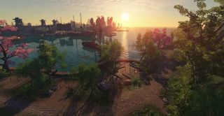 唯美日落古风小镇游戏场景免抠