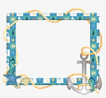 海底蓝色海马贝壳边框免抠