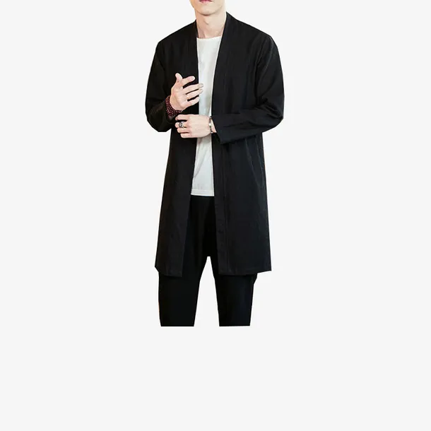 中国风春款棉麻中长款夹克外套免抠