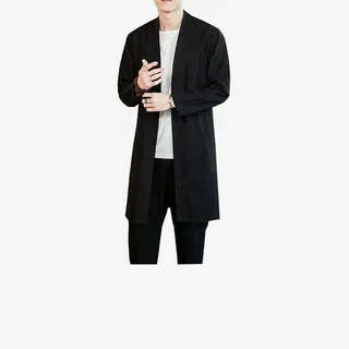 中国风春款棉麻中长款夹克外套免抠