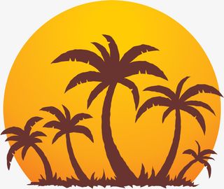 金黄色的卡通风景黄昏下的树免抠