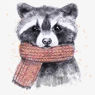 素描戴围巾的小狗免抠