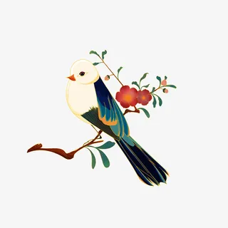 中国风国潮元素金色描边喜鹊花卉免抠