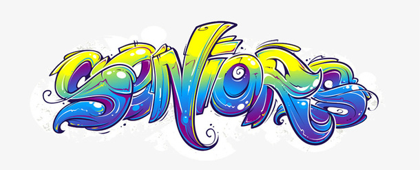 渐变涂鸦文字图免抠