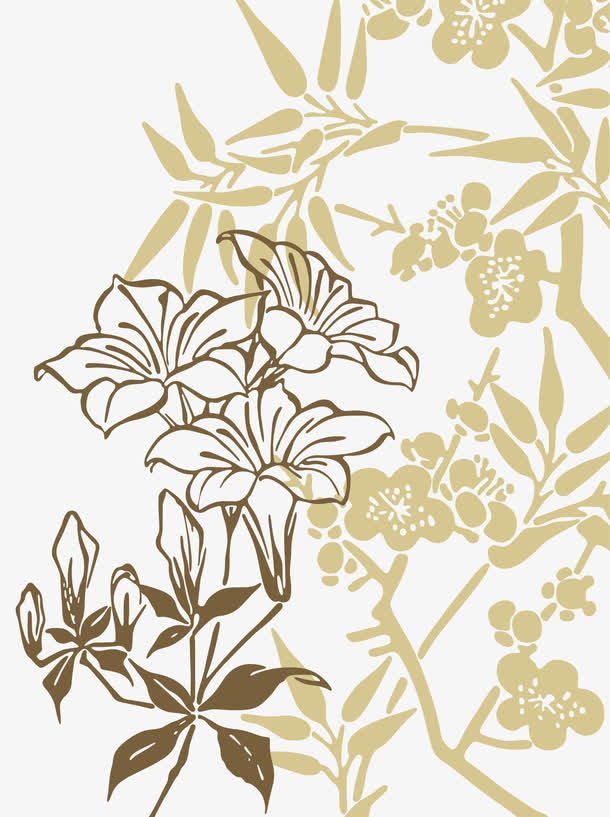 线描花朵竹子矢量图免抠