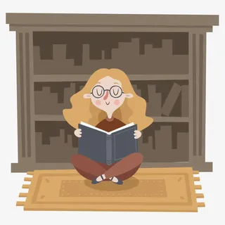 卡通图书馆的少女免抠