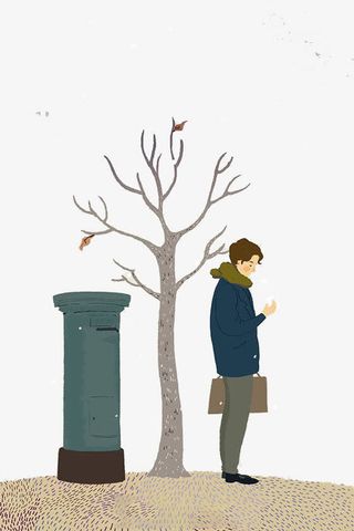 冬季男孩和枯树免抠