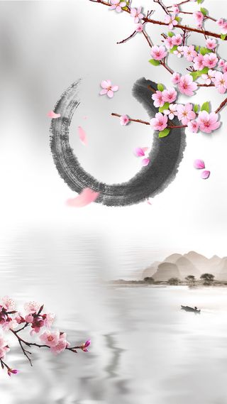 中国风樱花节H5水墨海报背景psd下载高清
