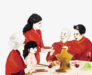 团圆饭一家人素材图免抠