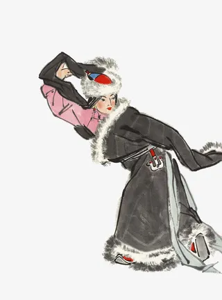 矢量水墨画藏族女免抠