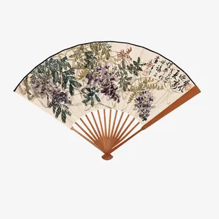 紫藤工笔画折扇免抠