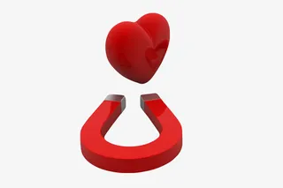 红色天然磁石u型吸铁石和心形卡免抠