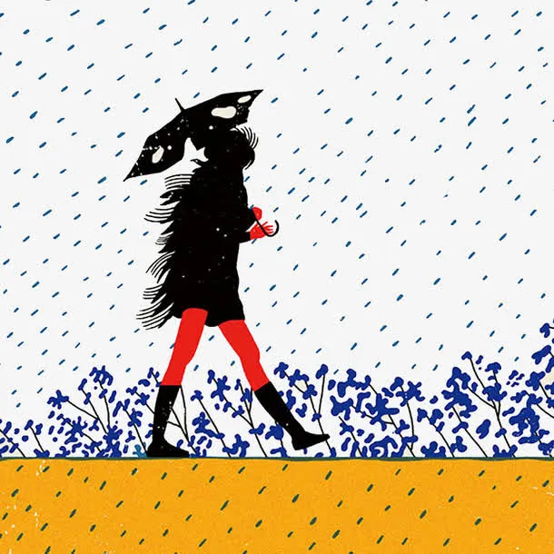 撑着伞在雨中行走的少女免抠