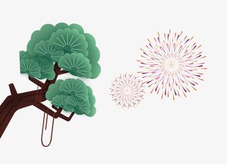 卡通春节树木礼花矢量图免抠